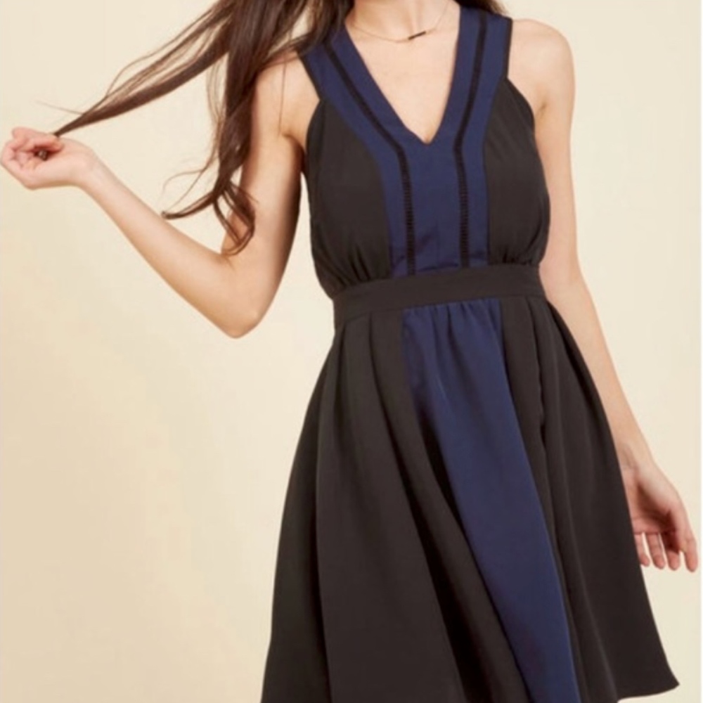 Lace & Mesh (ModCloth) Navy/Black A-Line Dress